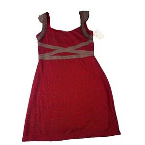 Free People Mini Dress L Sleeveless Cross My Heart Cut-Out Back Red Combo NWT